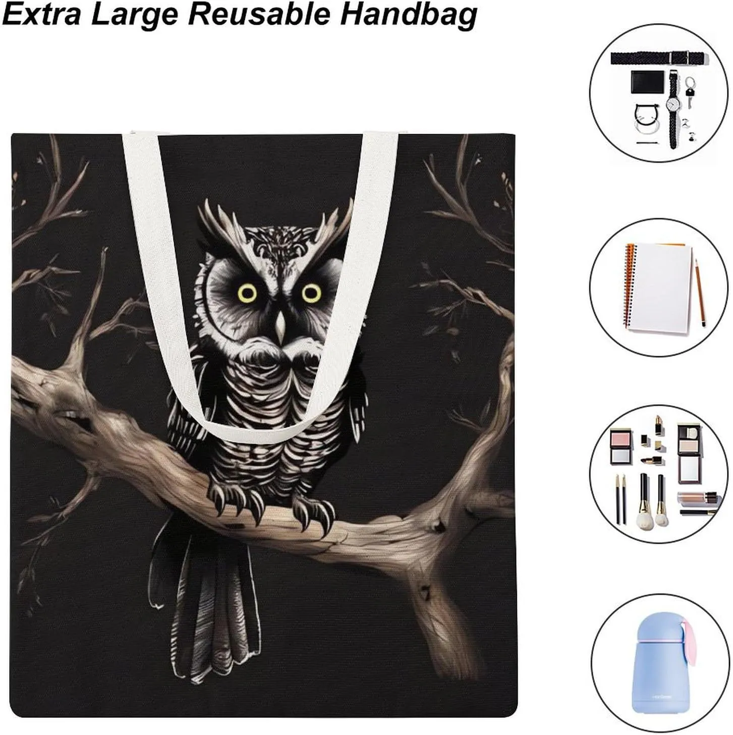 Tote Bag Laptop Handbag Gray Animals Grocery Bag Canvas Shoulder Bag Crossbody Bag for Travel