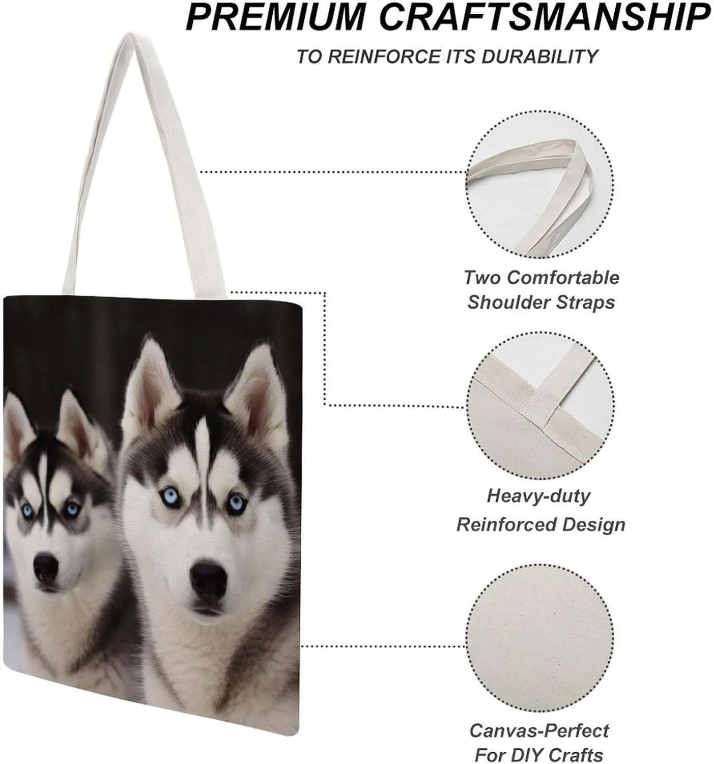 Tote Bag Laptop Handbag Gray Animals Grocery Bag Canvas Shoulder Bag Crossbody Bag for Travel