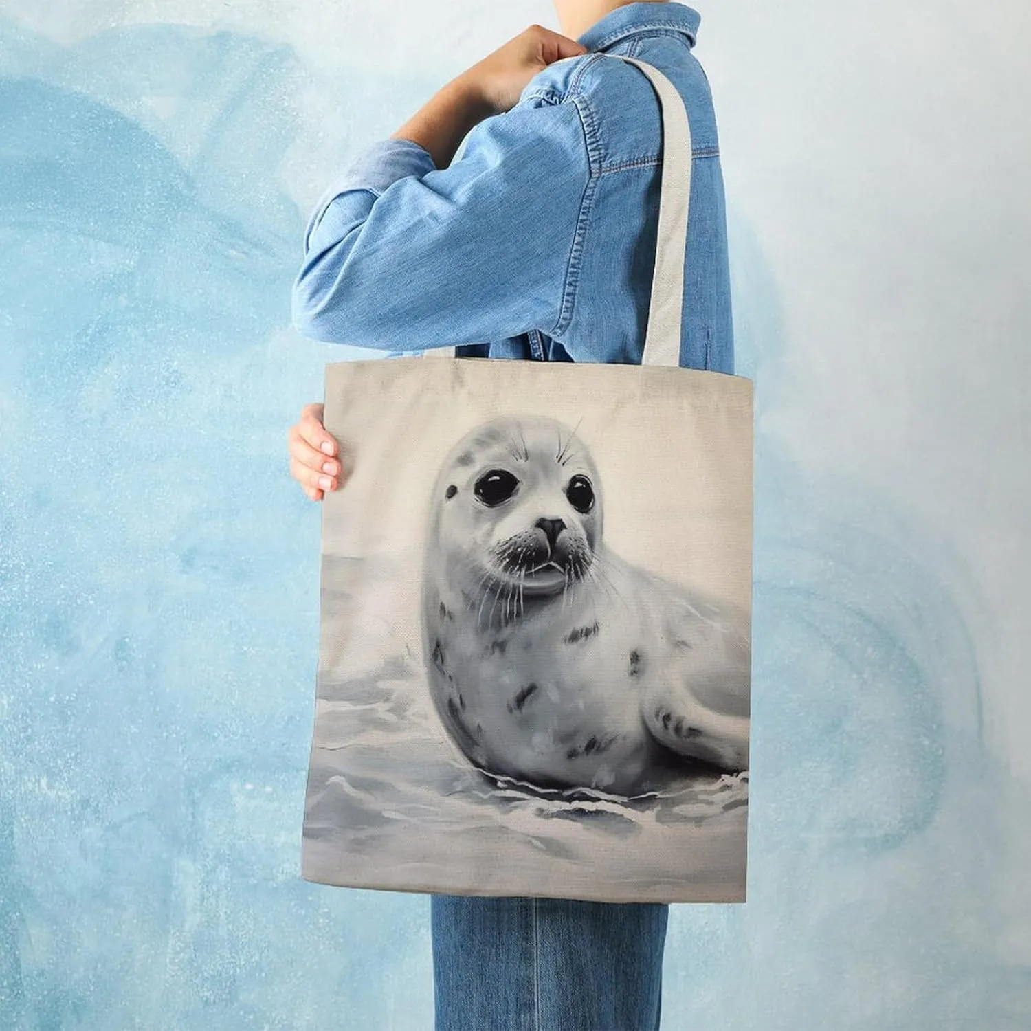 Tote Bag Laptop Handbag Gray Animals Grocery Bag Canvas Shoulder Bag Crossbody Bag for Travel
