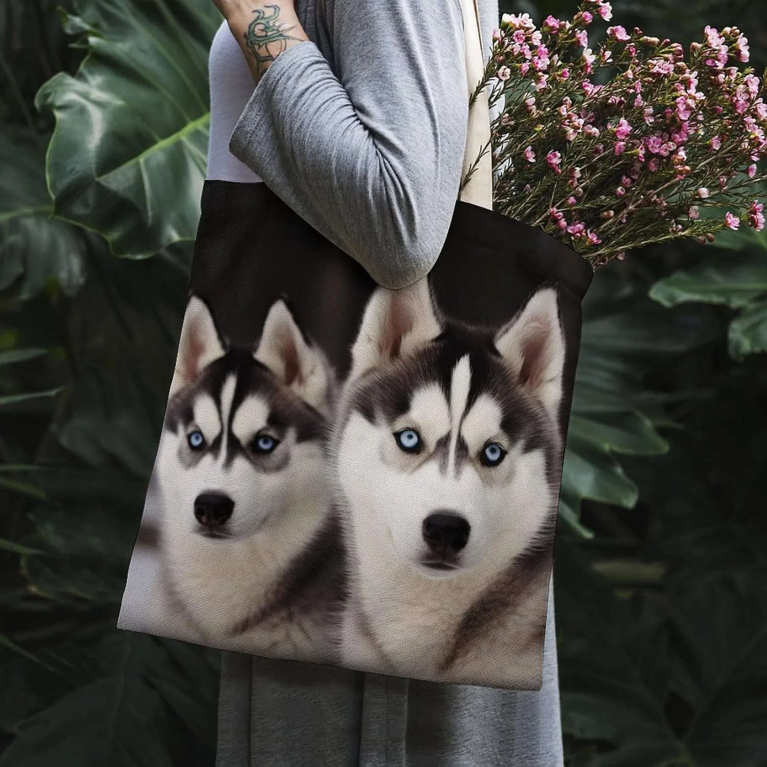 Tote Bag Laptop Handbag Gray Animals Grocery Bag Canvas Shoulder Bag Crossbody Bag for Travel