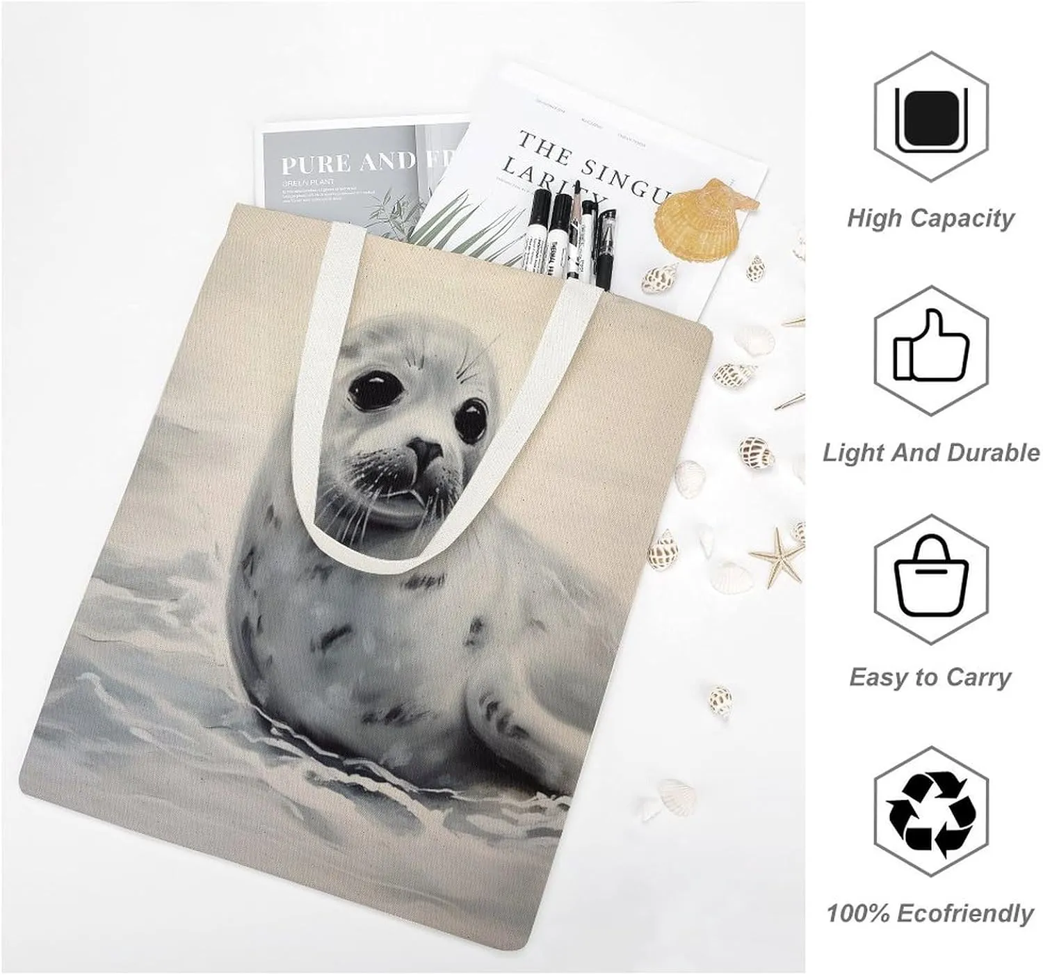 Tote Bag Laptop Handbag Gray Animals Grocery Bag Canvas Shoulder Bag Crossbody Bag for Travel