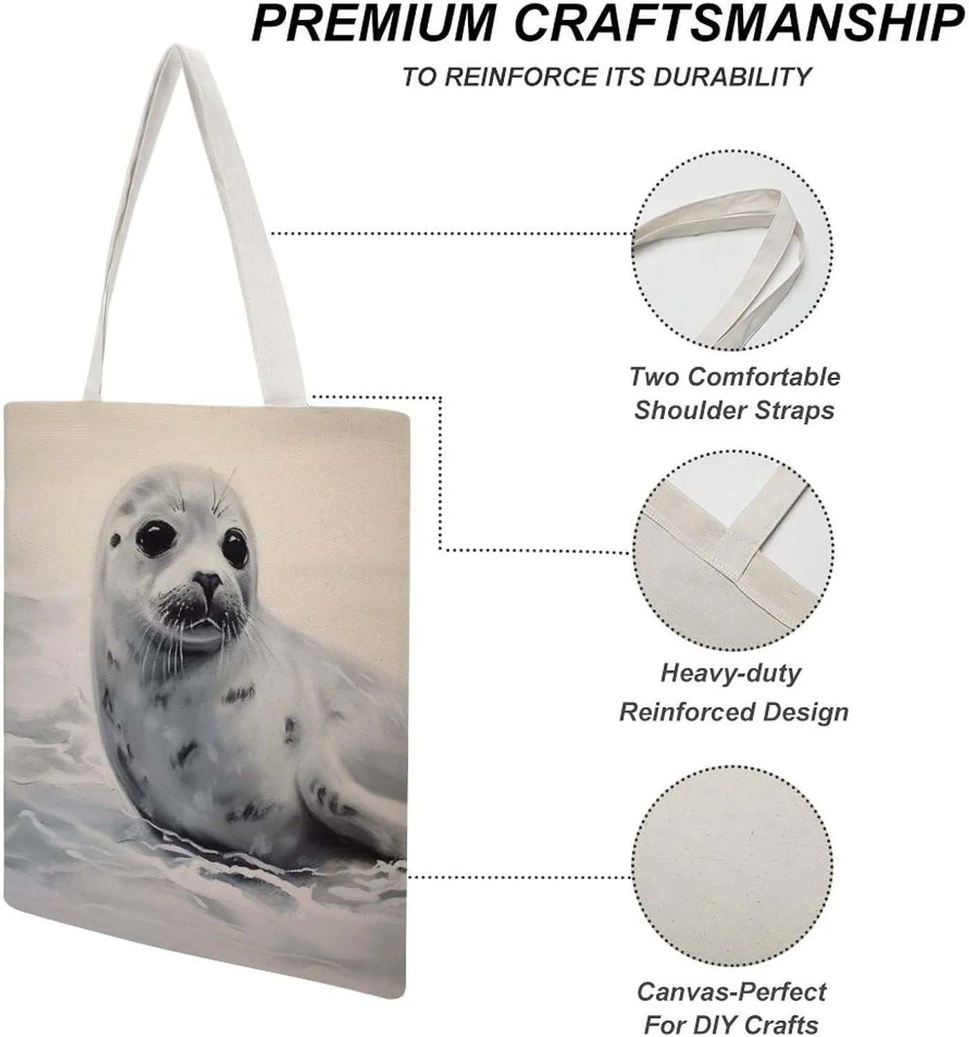 Tote Bag Laptop Handbag Gray Animals Grocery Bag Canvas Shoulder Bag Crossbody Bag for Travel