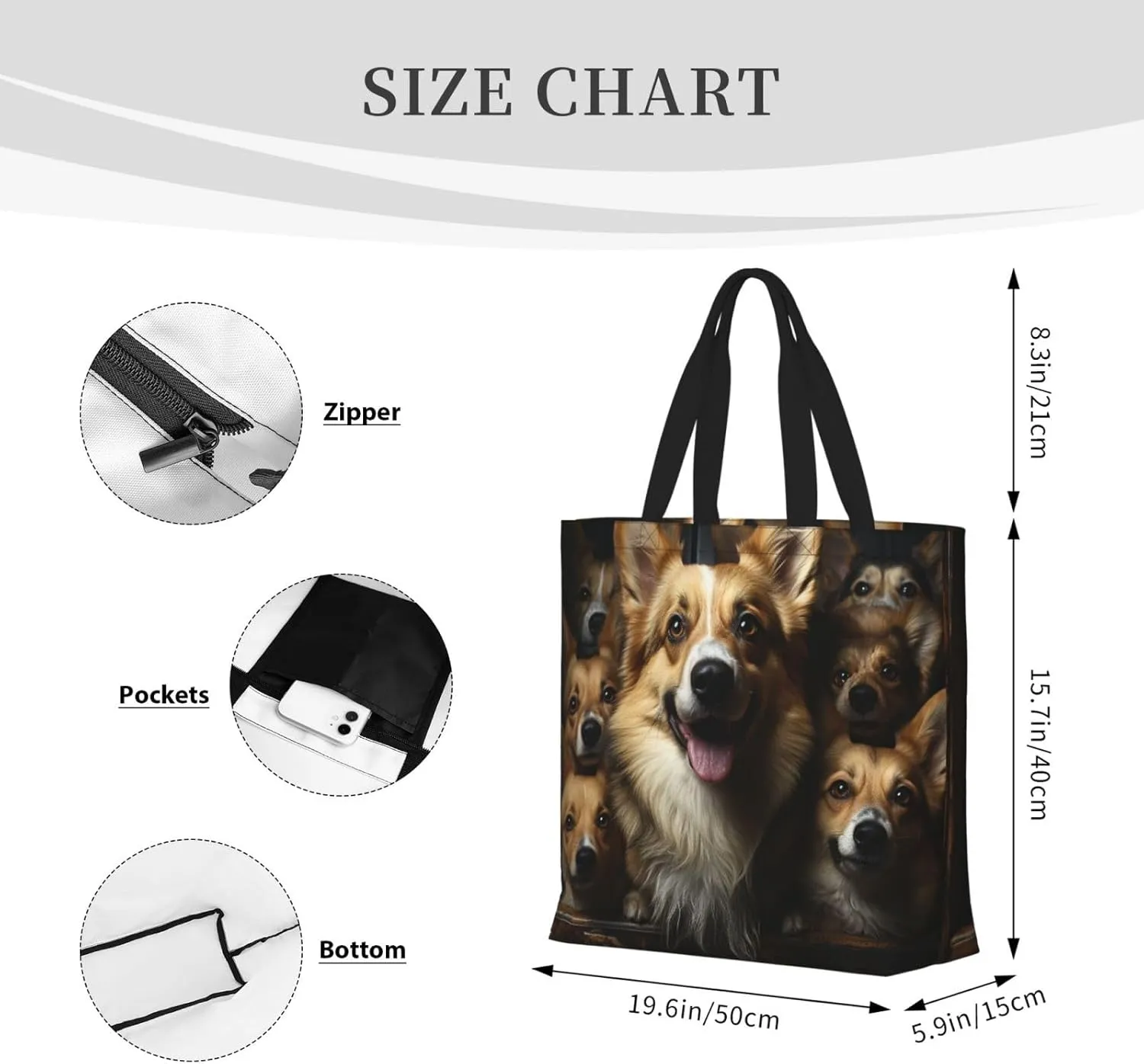 Tote Bag Large Capacity Grocery Bag With Zipper Cute Bunnys Shopping Bag Shoulder Bag for Women