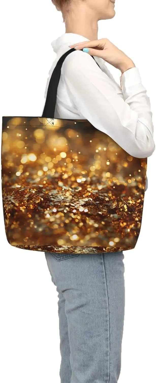Tote Bag Large Capacity Grocery Bag With Zipper Golden Retriever Paw Prints Shopping Bag Shoulder Bag for Women