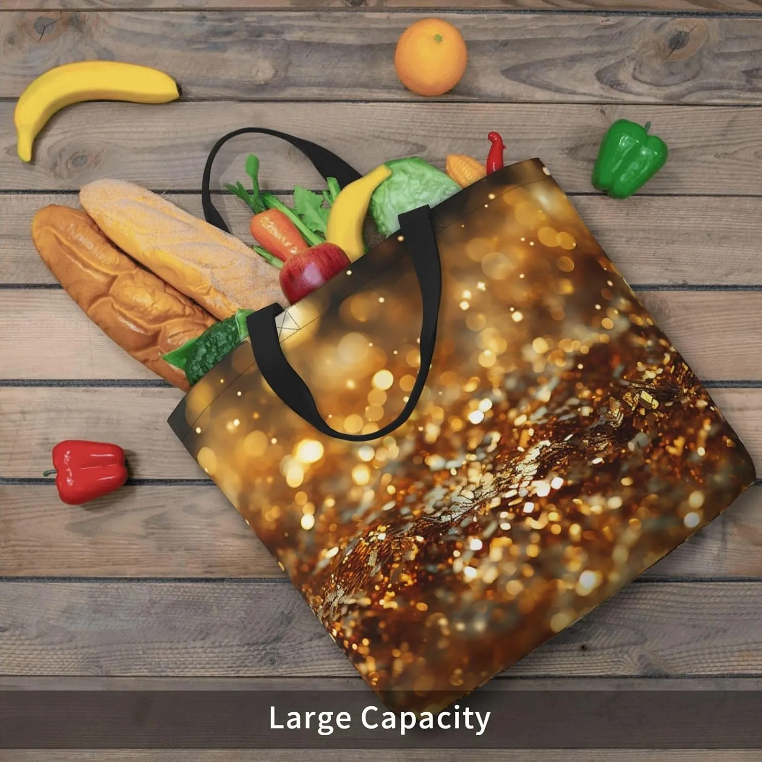 Tote Bag Large Capacity Grocery Bag With Zipper Golden Retriever Paw Prints Shopping Bag Shoulder Bag for Women