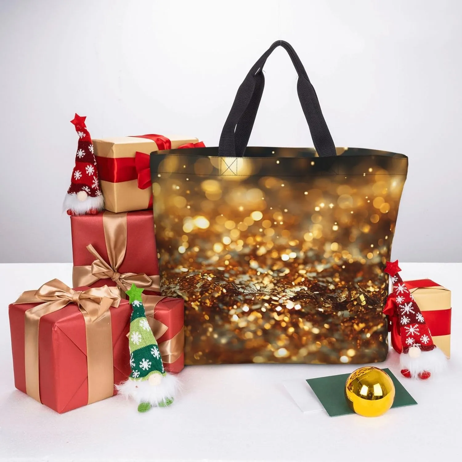 Tote Bag Large Capacity Grocery Bag With Zipper Golden Retriever Paw Prints Shopping Bag Shoulder Bag for Women