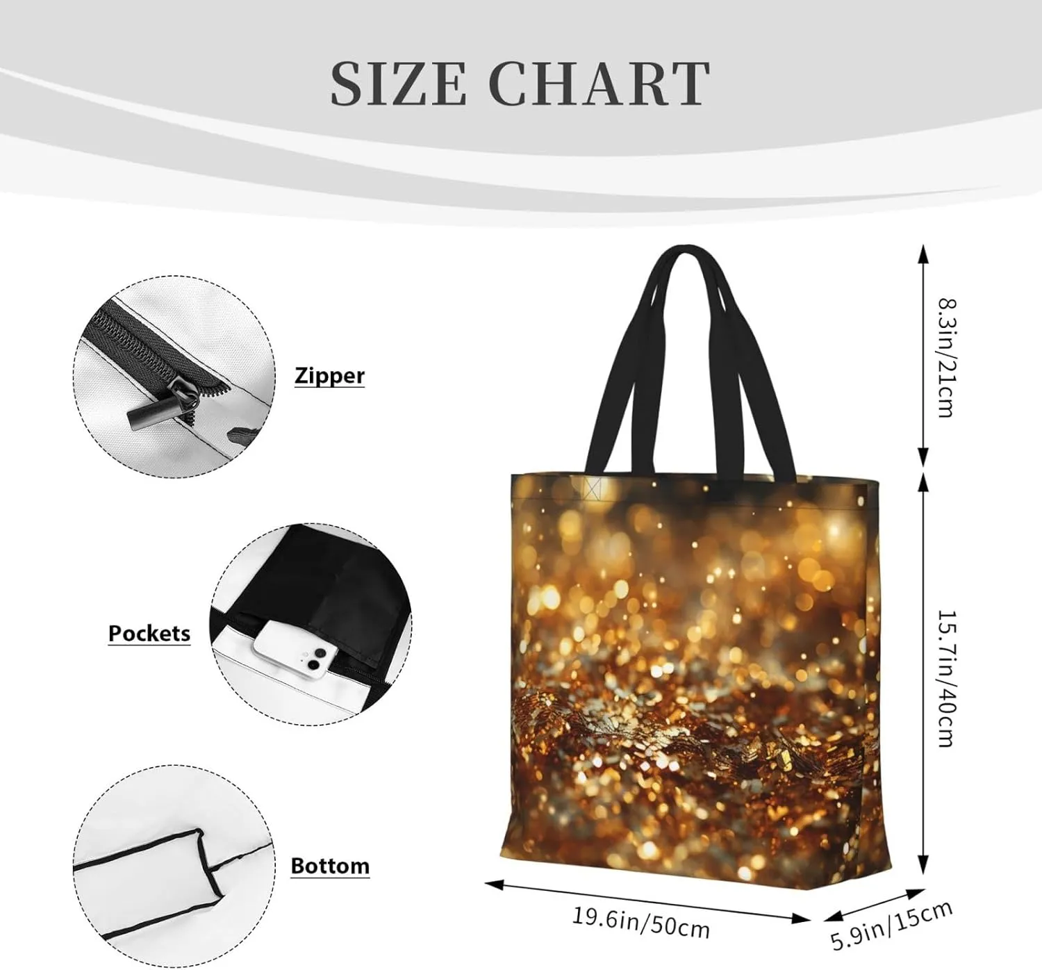 Tote Bag Large Capacity Grocery Bag With Zipper Golden Retriever Paw Prints Shopping Bag Shoulder Bag for Women
