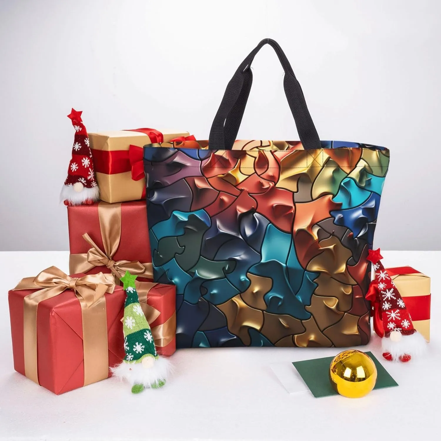 Tote Bag Large Capacity Grocery Bag With Zipper Red Christmas Tree Shopping Bag Shoulder Bag for Women