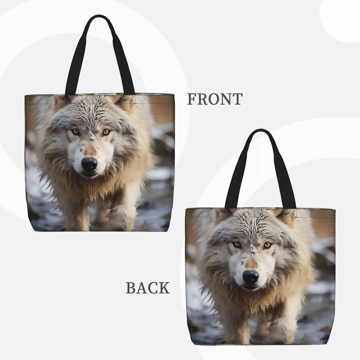 Tote Bag Large Capacity Grocery Bag With Zipper Wolf in Winter Shopping Bag Shoulder Bag for Women