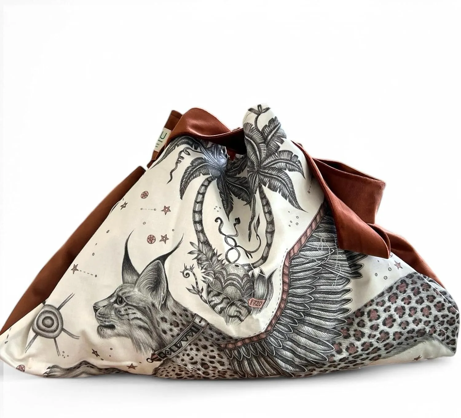 Tote Bag – Lynx Print, Double Velvet Pockets & Linen Lining. Travel bag simple modern. Personal item travel bag. Gifts for woman. Valid too as beach bags for women or gym bags.