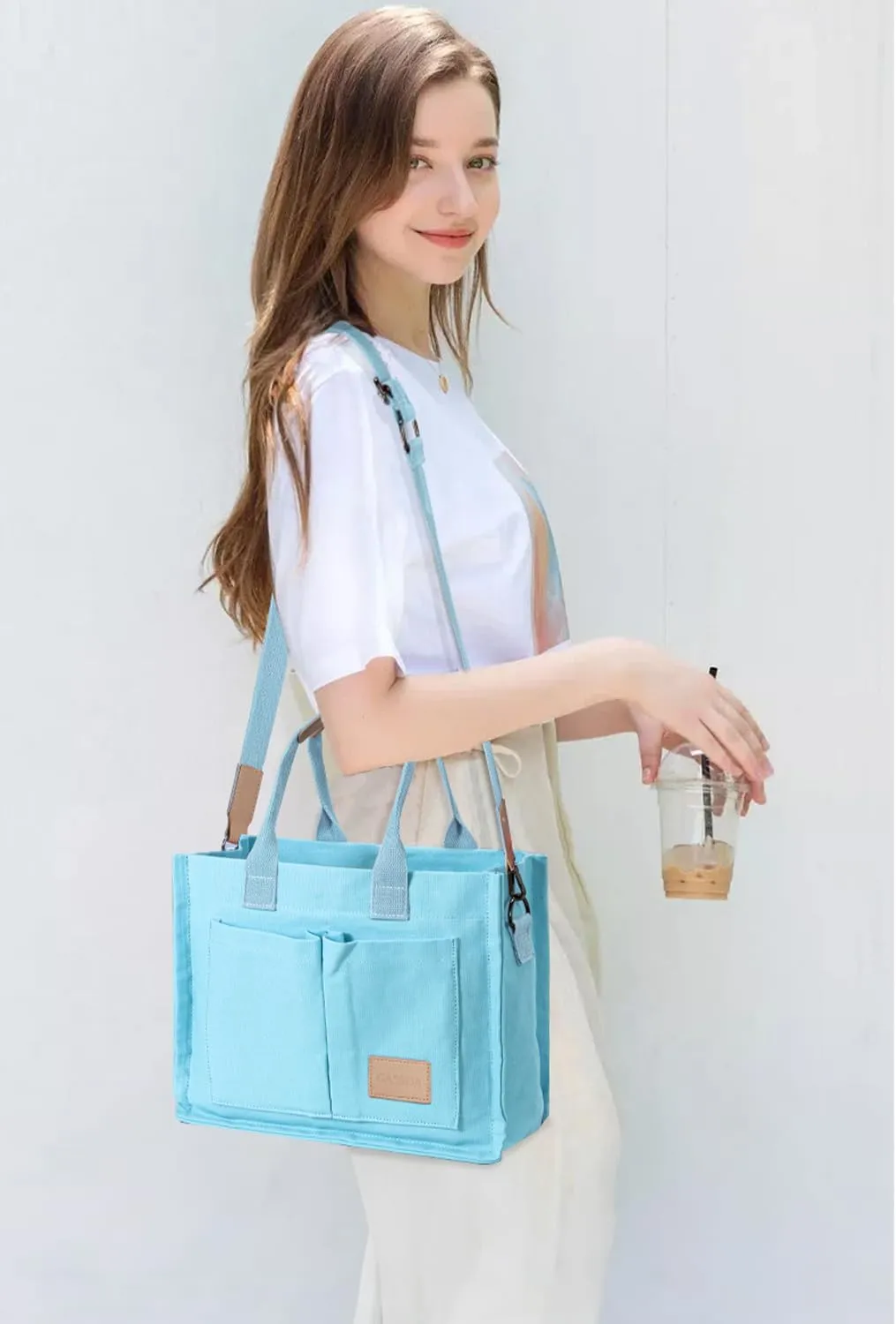 Tote Bags for Women Canvas Tote Purse Crossbody Bags with Pockets Top Handle Shoulder Handbags Satchel Bags for Women