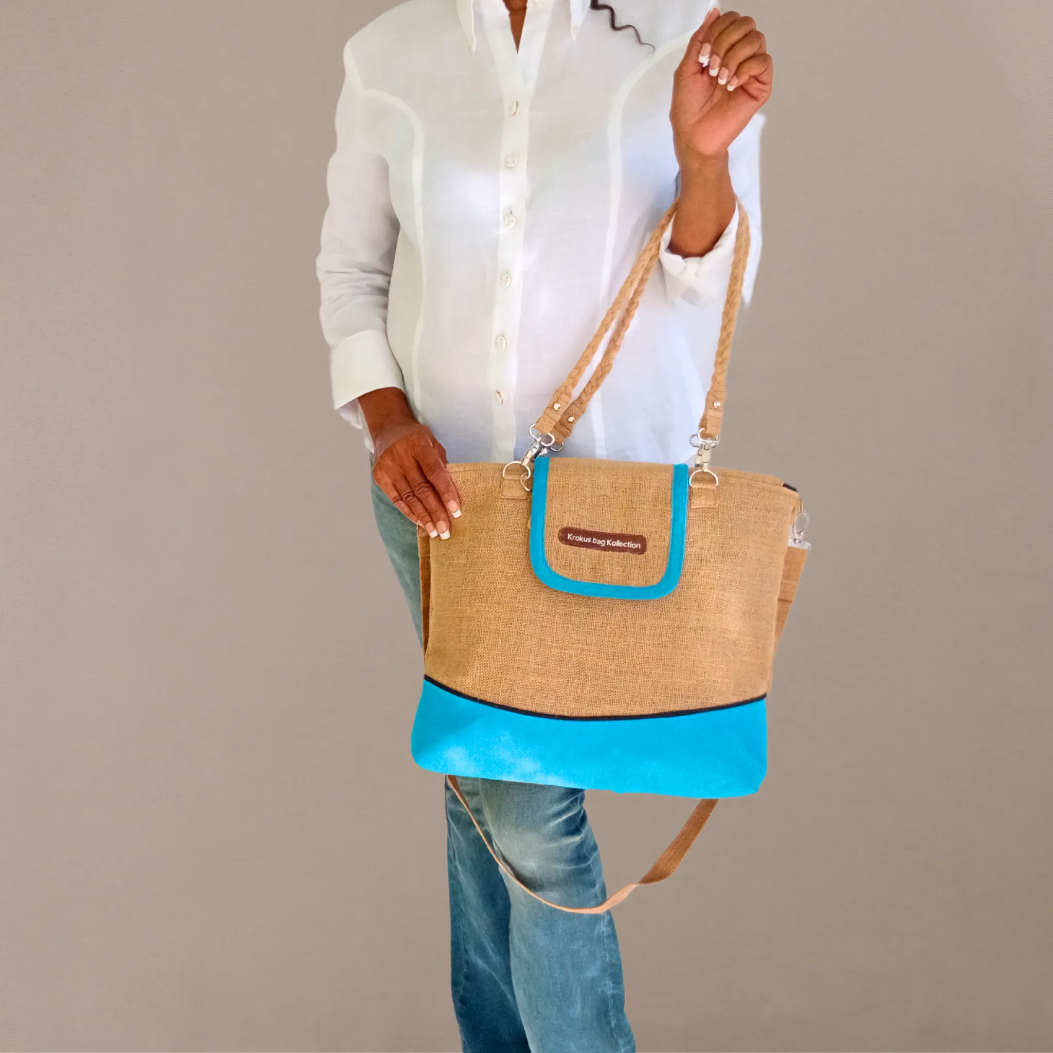 Tote with Ocean Blue Linen Accent