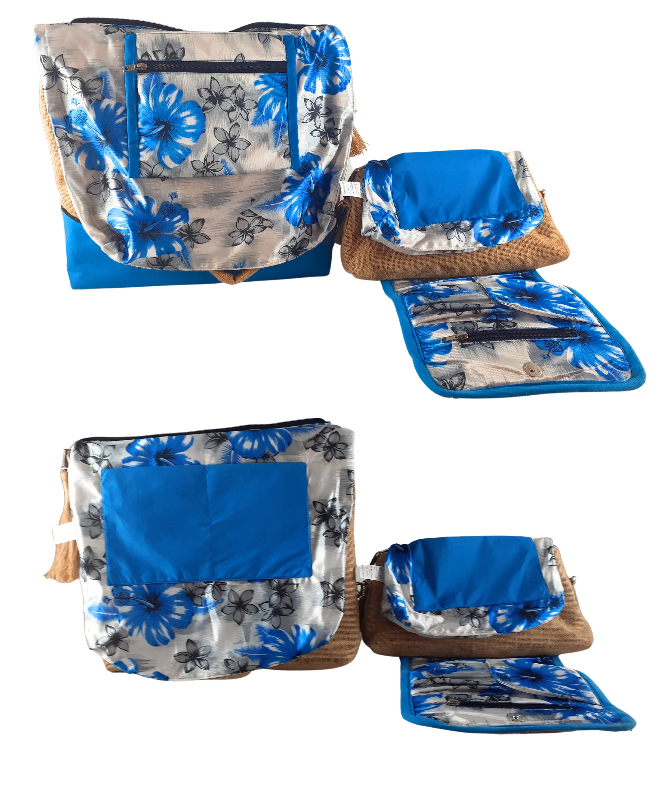Tote with Ocean Blue Linen Accent