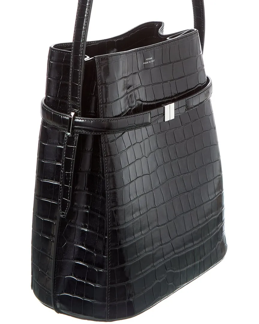 TOTEME Belted Croc-Embossed Leather Bucket Bag