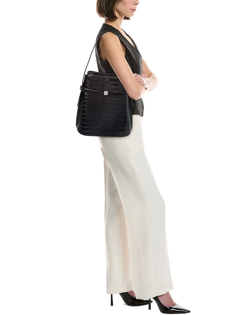 TOTEME Belted Croc-Embossed Leather Bucket Bag
