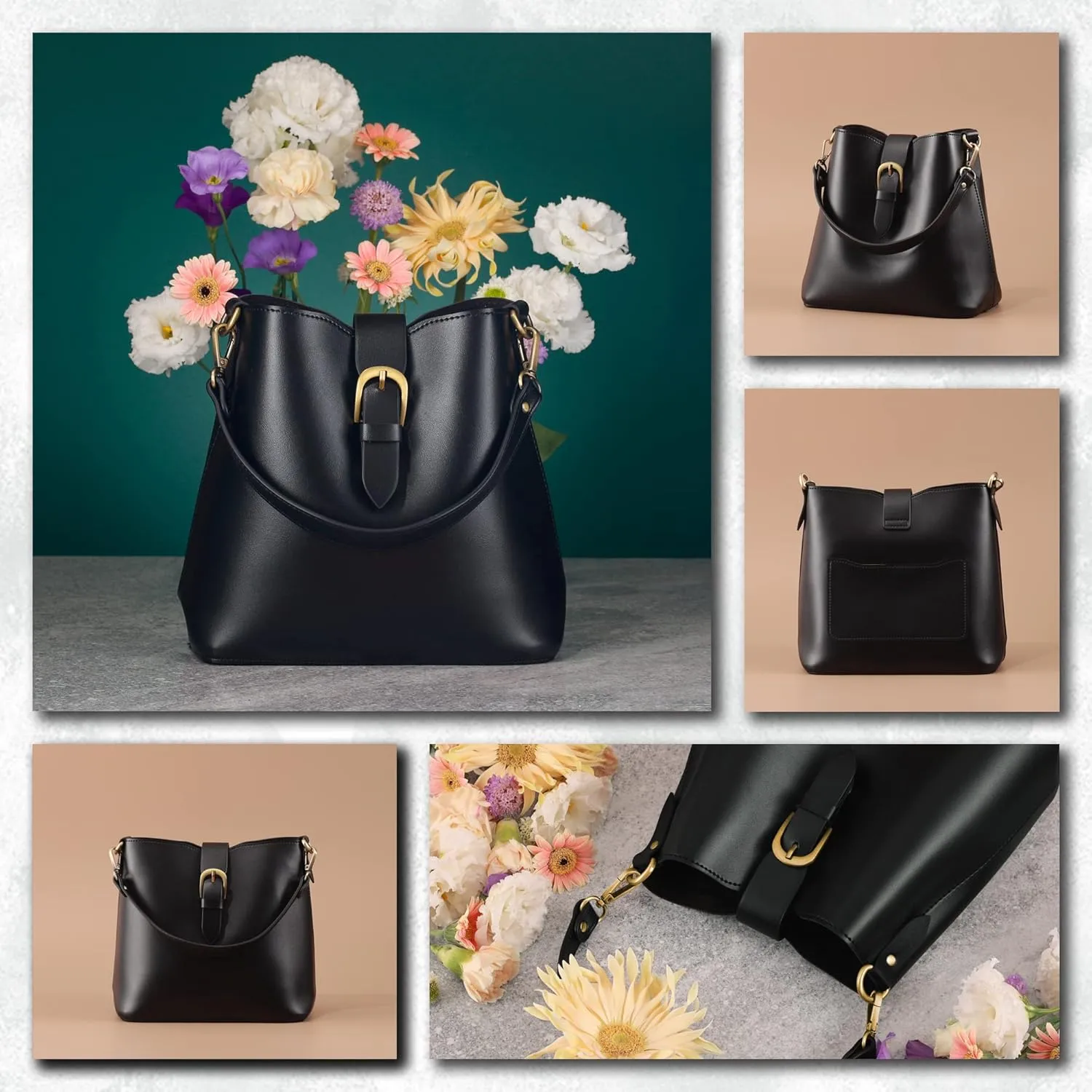 Town Bucket Vegan Leather Bag For Women Hobo Retro Faux Casual Purse Classic Vintage Simple Shoulder Handbag