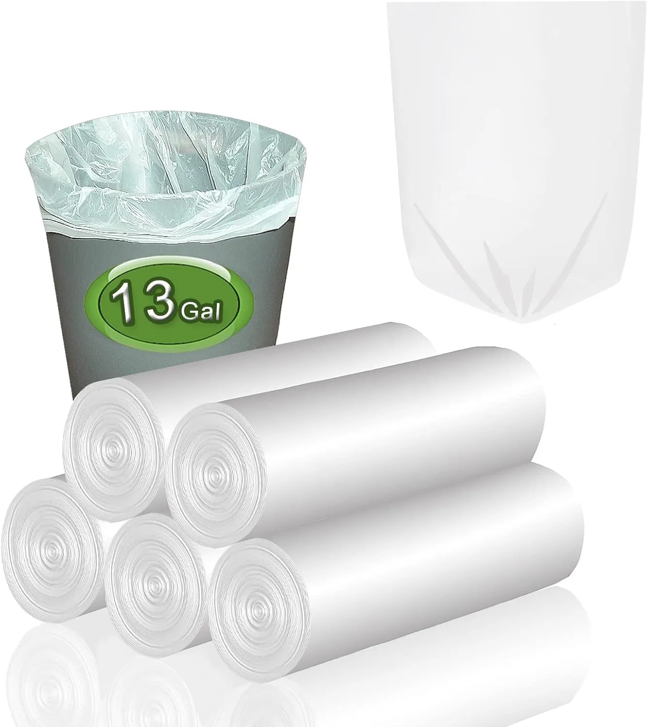 Trash Bags 13 Gallon Tall Kitchen Garbage Bags, Inwaysin Recycle Bags, Biodegradable White Trash Bags, 75ct