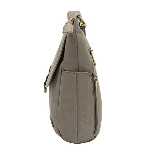 Travelon Anti-theft Courier Bucket Hobo Travel Purse, Stone Gray
