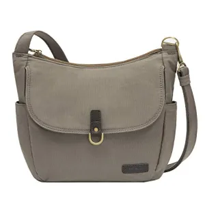 Travelon Anti-theft Courier Bucket Hobo Travel Purse, Stone Gray