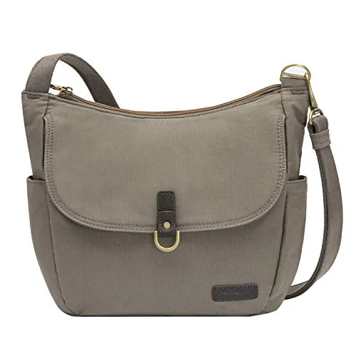 Travelon Anti-theft Courier Bucket Hobo Travel Purse, Stone Gray