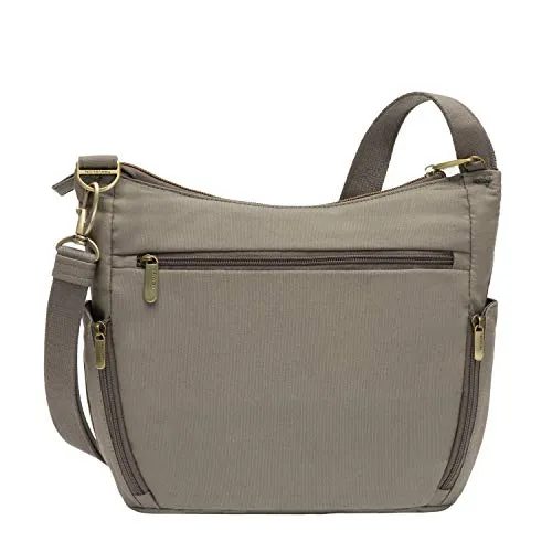 Travelon Anti-theft Courier Bucket Hobo Travel Purse, Stone Gray