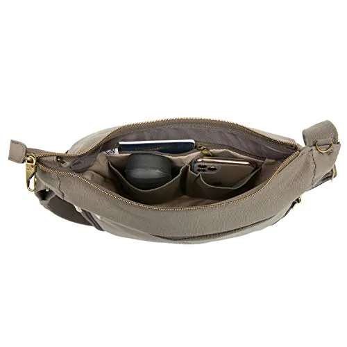 Travelon Anti-theft Courier Bucket Hobo Travel Purse, Stone Gray