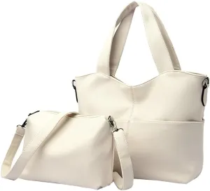Trendy 2Pcs Tote Bag Women PU Leather 2025 Large Shoulder Crossbosy Bags Satchel Purses Casual Top Handle Handbags