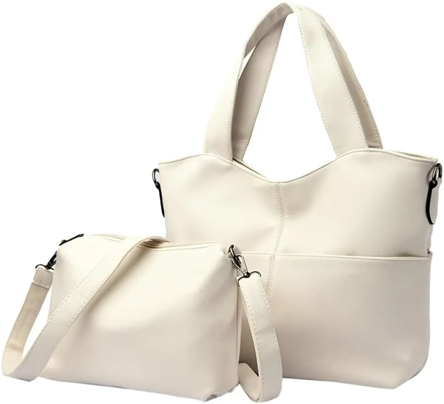 Trendy 2Pcs Tote Bag Women PU Leather 2025 Large Shoulder Crossbosy Bags Satchel Purses Casual Top Handle Handbags