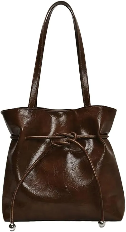 Trendy Pleated Tote PU Leather Purse Underarm Hobo Handbag Bag Drawstring Shoulder Bag for women 2025