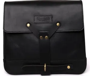 Trip Machine Company Genuine Leather Vintage Handmade Messenger Bag Cross Body Adjustable Shoulder Strap Satchel Motorcycle Mount Pannier - Black, 10"