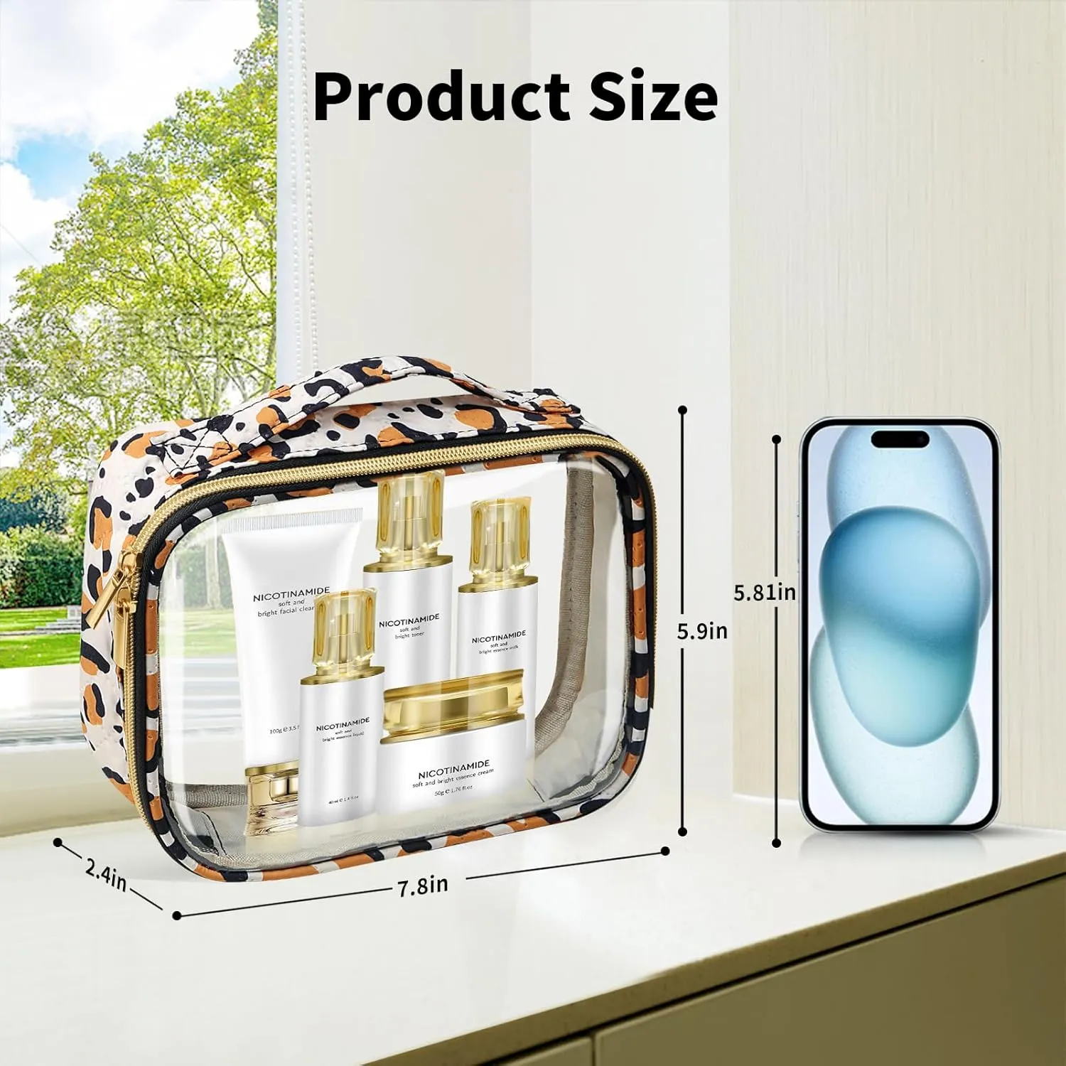 TSA Approved Travel Toiletry Bag,4 Pack Clear Makeup Bags with Handles,Quart Size Clear Cosmetic Bags for Traveling Women,Men,Carry on Airport Airline Compliant Bag,Leopard