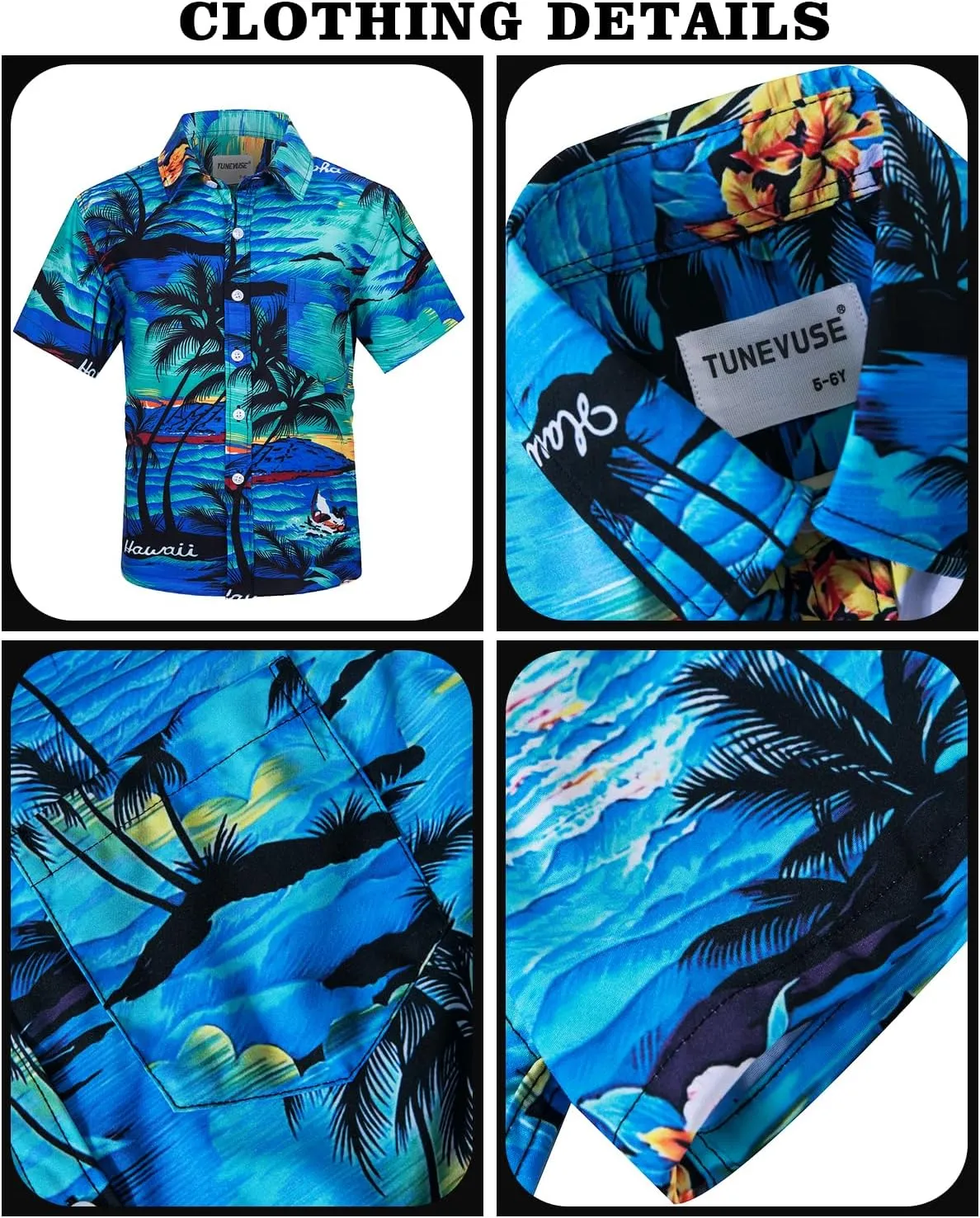 TUNEVUSE Little & Big Boys Hawaiian Button Down Shirts and Short Sets with Bucket Hat Summer Outfits Printed Kids Cabana Set