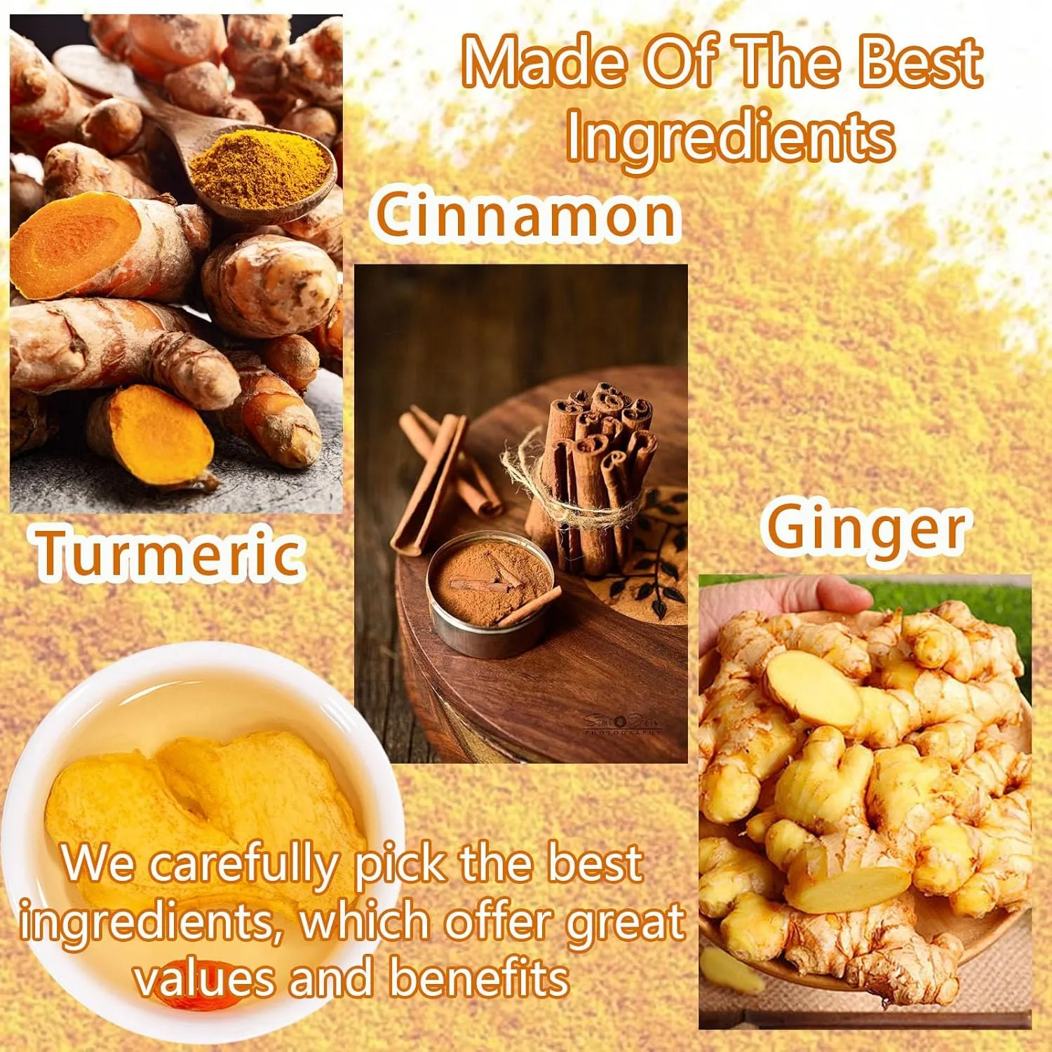 Turmeric Ginger Cinnamon Tea - 150 Teabags Premium Turmeric Ginger Herbal Tea, Curcuma Teas Bag Hand-made Blend of Turmeric&Ginger&Cinnamon, 100% Natural & No Additives & Caffeine Free (150 Count)