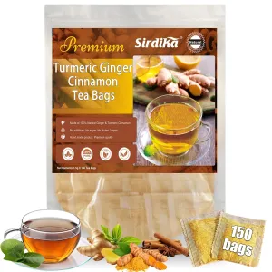 Turmeric Ginger Cinnamon Tea - 150 Teabags Premium Turmeric Ginger Herbal Tea, Curcuma Teas Bag Hand-made Blend of Turmeric&Ginger&Cinnamon, 100% Natural & No Additives & Caffeine Free (150 Count)