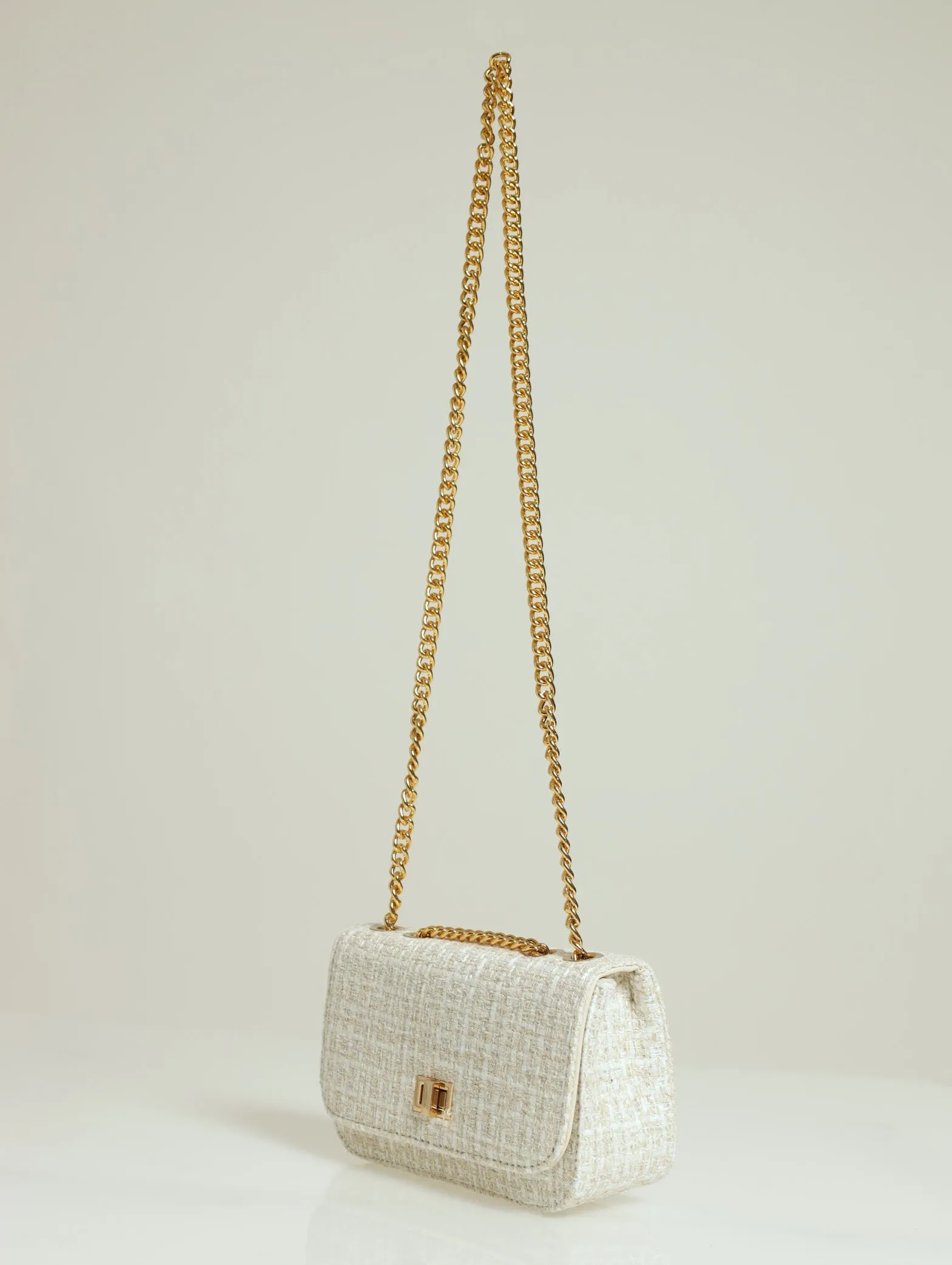 Tweed Silver Satchel - Cream