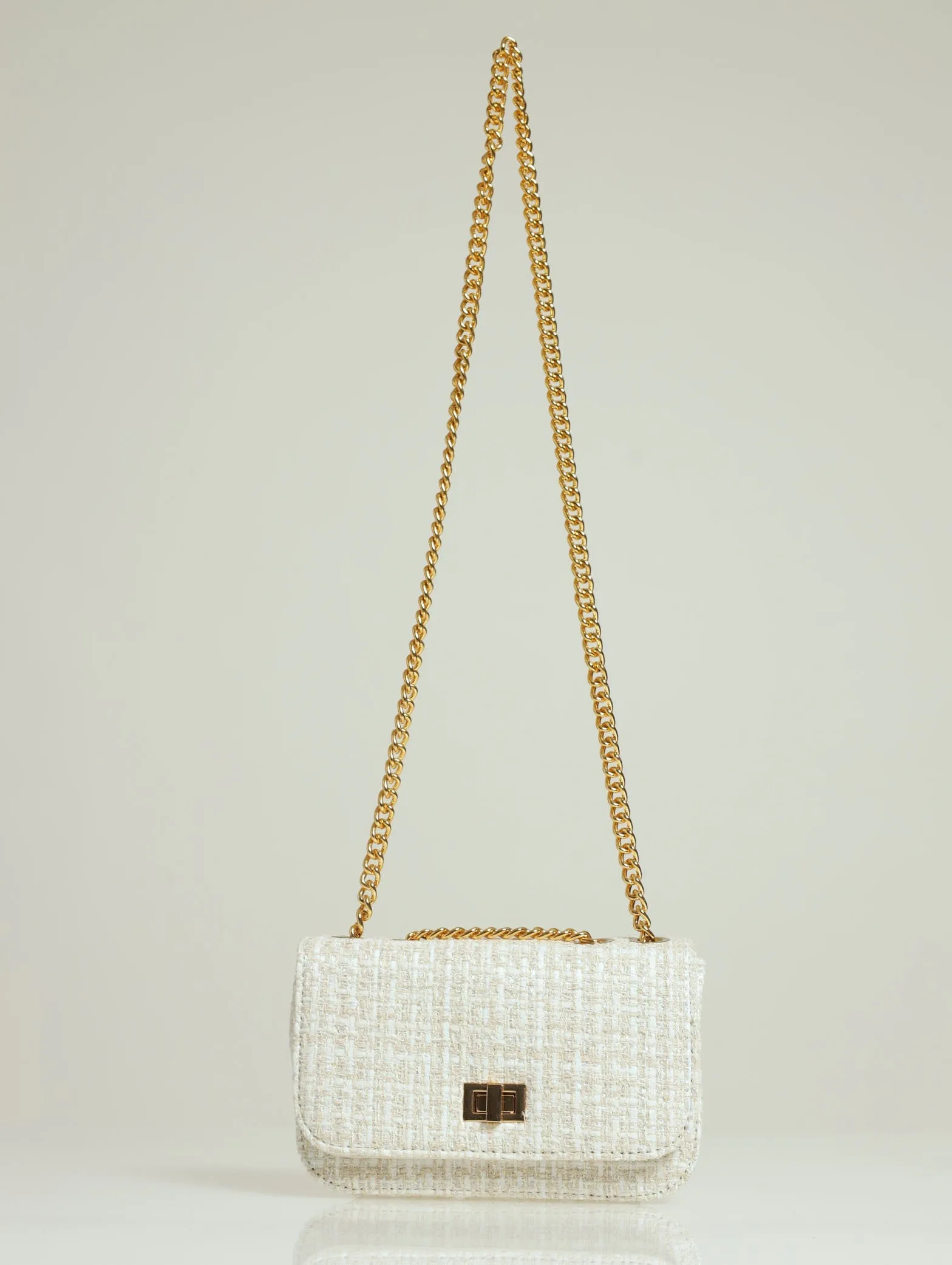 Tweed Silver Satchel - Cream