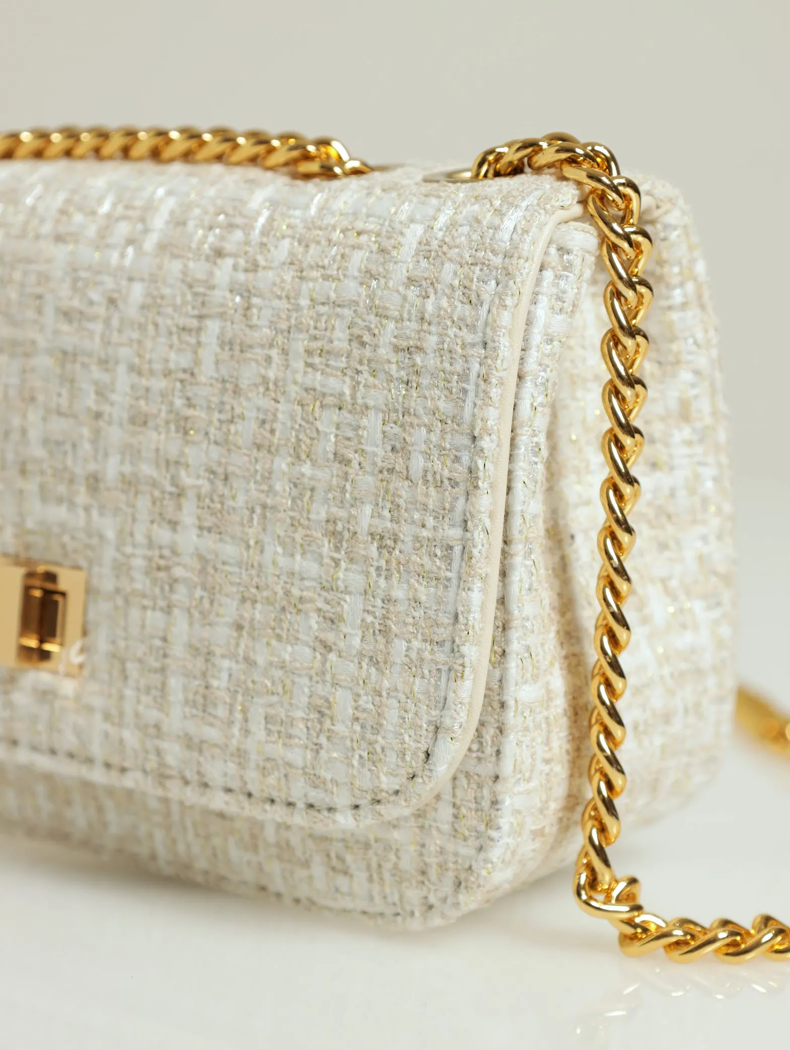 Tweed Silver Satchel - Cream
