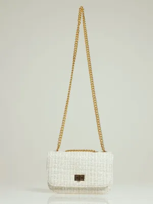 Tweed Silver Satchel - Cream