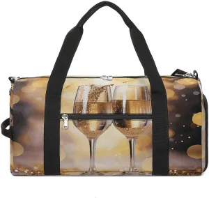 Two Glasses of Champagne Barrel Gym Bags for Men And Women, Duffle Bag for Travel Sports Bag Camping Weekend Carry on Overnight Duffel Bag with Shoulder Strap