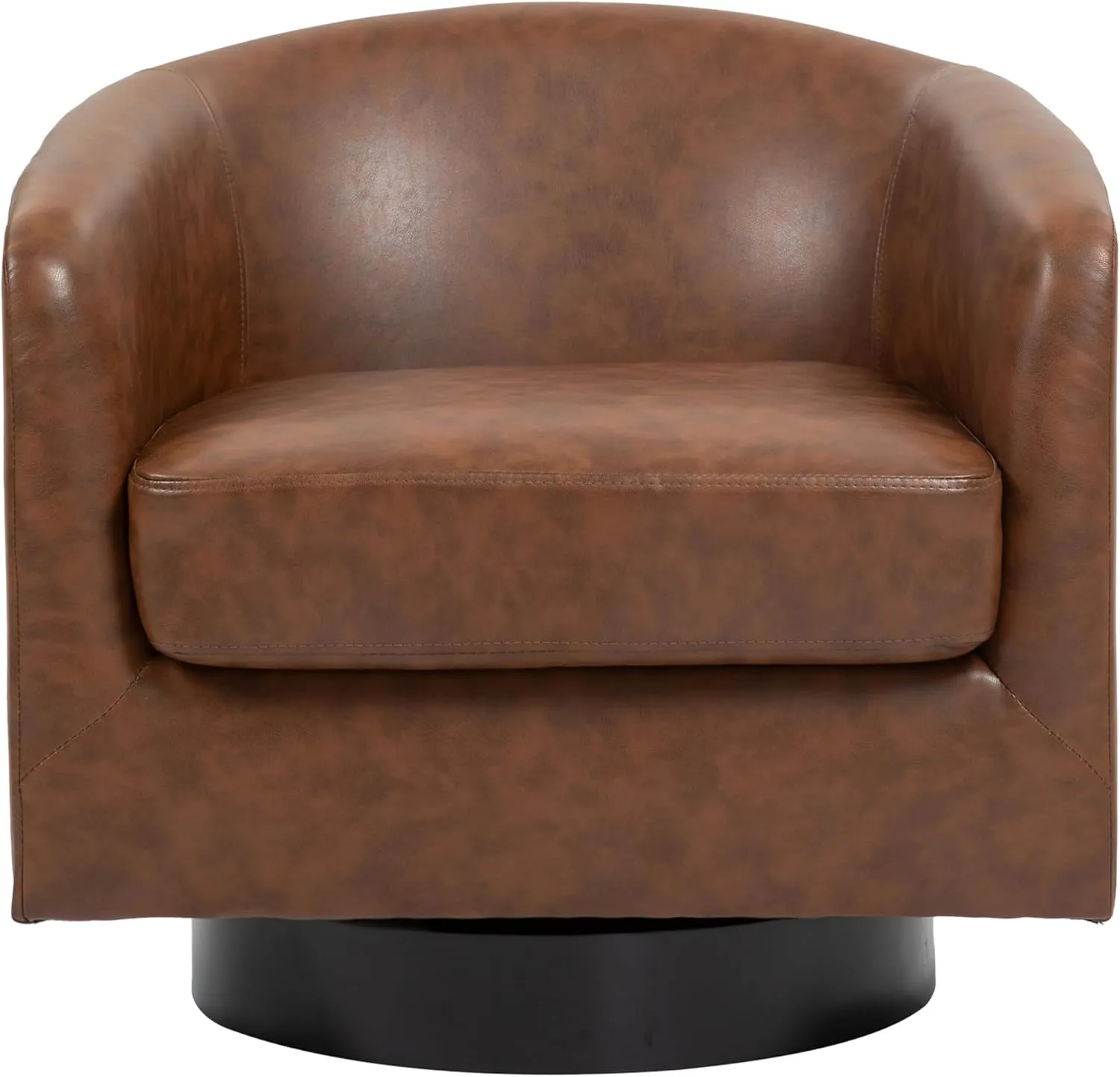UIXE 360° Swivel Barrel Accent Chair Armchair, Faux Leather Modern Round Club Arm Chair Upholstered Single Sofa Seating Corner Nook Side Reading Seat for Living Room, Office, Bedroom - Coffee Brown