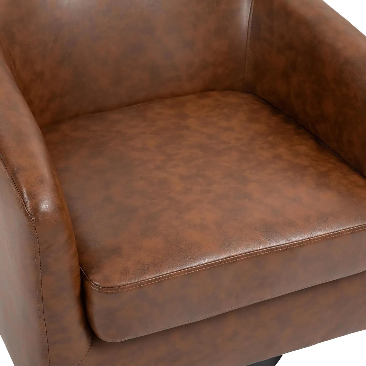 UIXE 360° Swivel Barrel Accent Chair Armchair, Faux Leather Modern Round Club Arm Chair Upholstered Single Sofa Seating Corner Nook Side Reading Seat for Living Room, Office, Bedroom - Coffee Brown