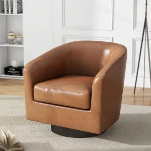 UIXE Faux Leather Swivel Barrel Accent Chair, Upholstered Armchair Club Chair for Living Room, Round Arm Chair Bedroom Single Sofa Reading Seat - Brown
