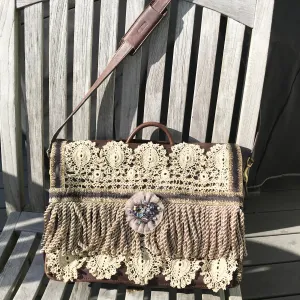 Up Cycled Coach Brief Case Chocolate Brown Leather
