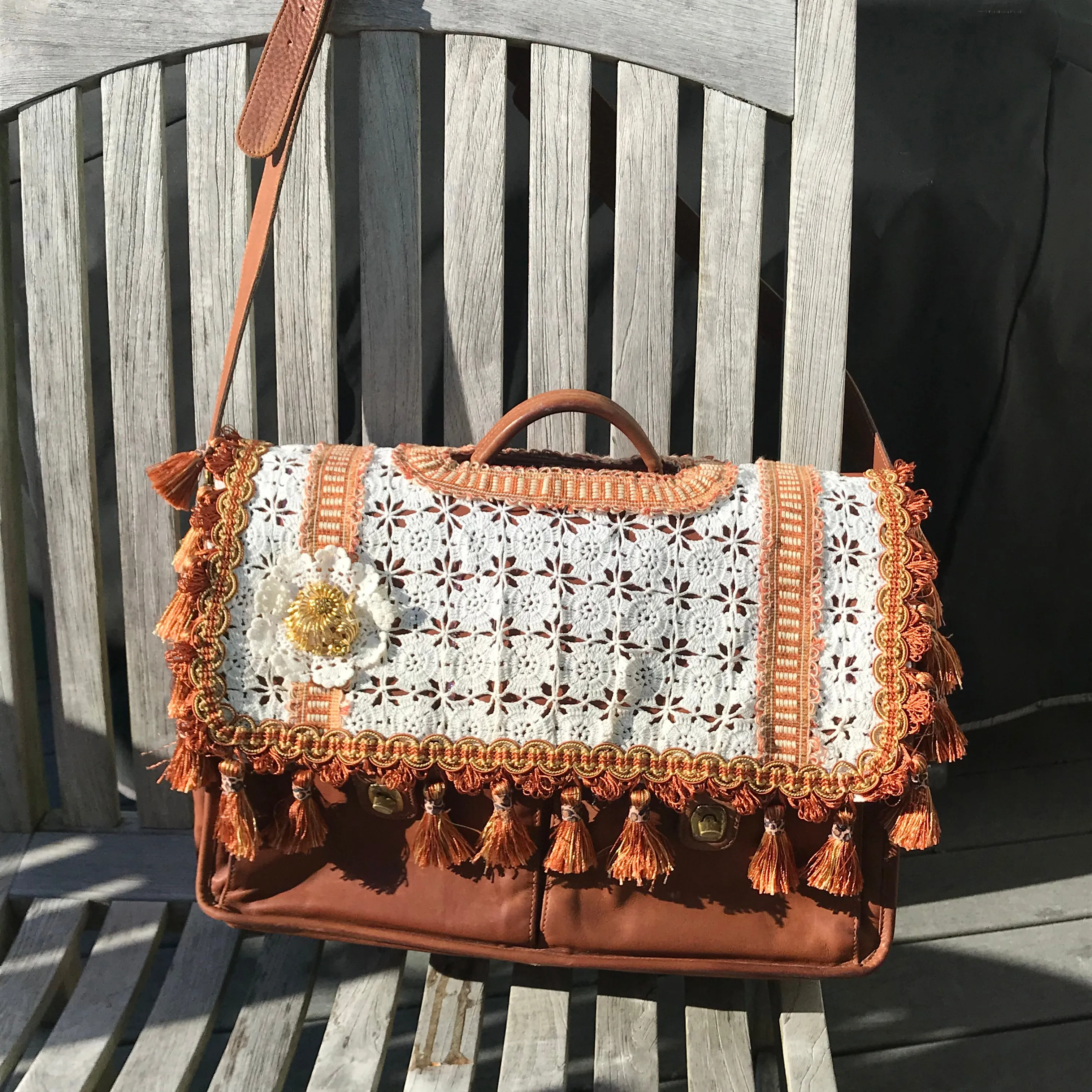 Up Cycled Coach Carmel Leather Brief Case
