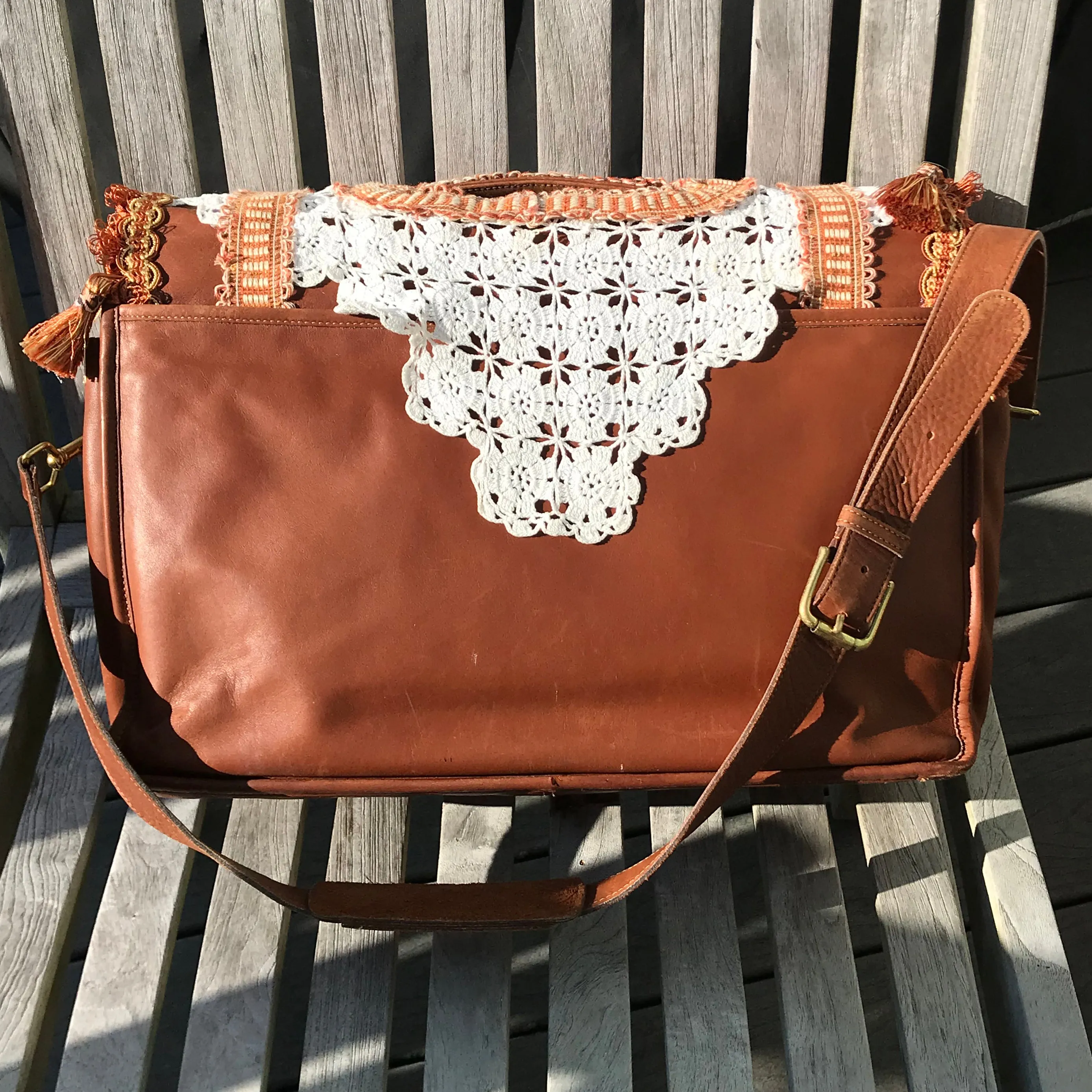 Up Cycled Coach Carmel Leather Brief Case