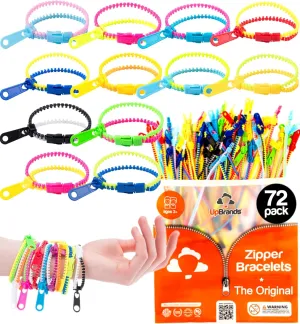 UpBrands 72 Classroom Rewards, Party Favors for Kids, Friendship Zipper Bracelets 7.5” Sensory Bulk Set, Fidget Toys, Easter Basket Stuffers, Kit for Valentine, Birthday, Goodie Bag Easter Egg Fillers