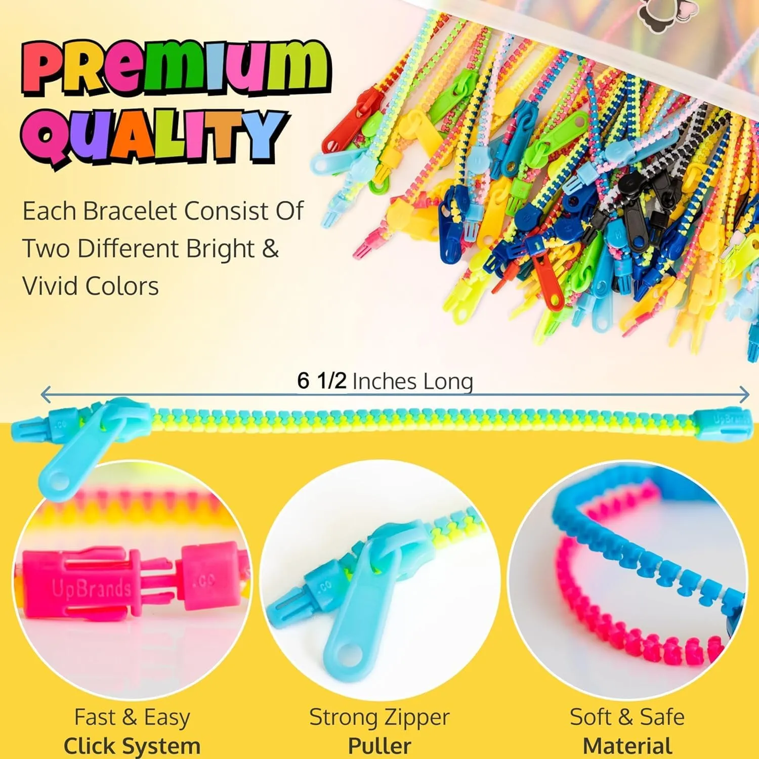 UpBrands 72 Classroom Rewards, Party Favors for Kids, Friendship Zipper Bracelets 7.5” Sensory Bulk Set, Fidget Toys, Easter Basket Stuffers, Kit for Valentine, Birthday, Goodie Bag Easter Egg Fillers