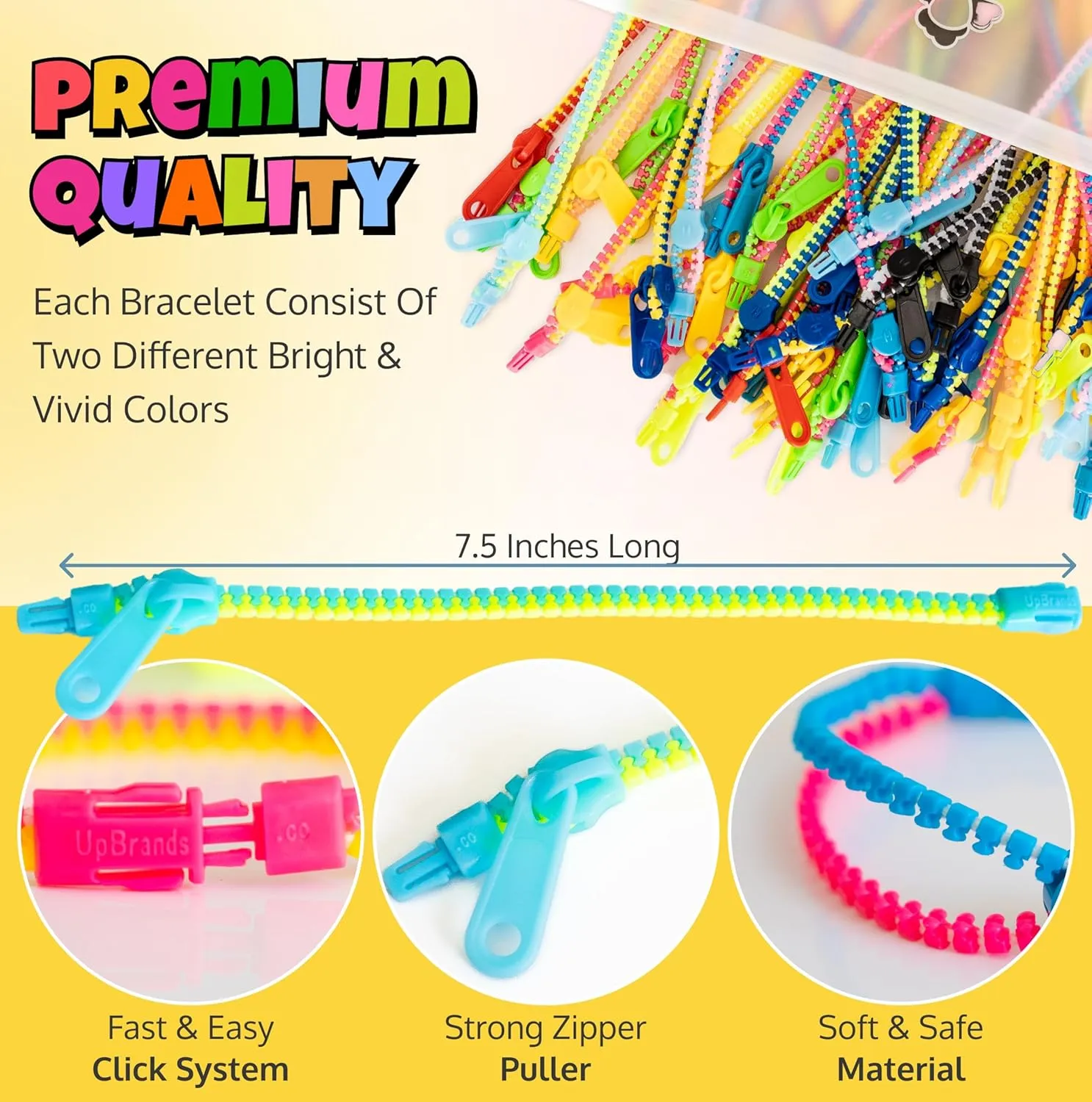UpBrands 96 Party Favors for Kids Easter Egg Stuffers, Friendship Zipper Bracelets 7.5” Stress Relief Fidget Toys, Kit for Valentines, Birthday, Goodie Bags, Easter Egg Fillers, Classroom Rewards