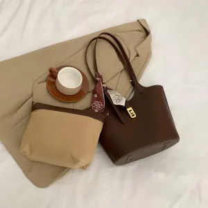 Vegan Leather Bucket Bag Designer Handbags for Women Hobo Bag 2 in 1 Scoop Neck Tote with Removable Pouch