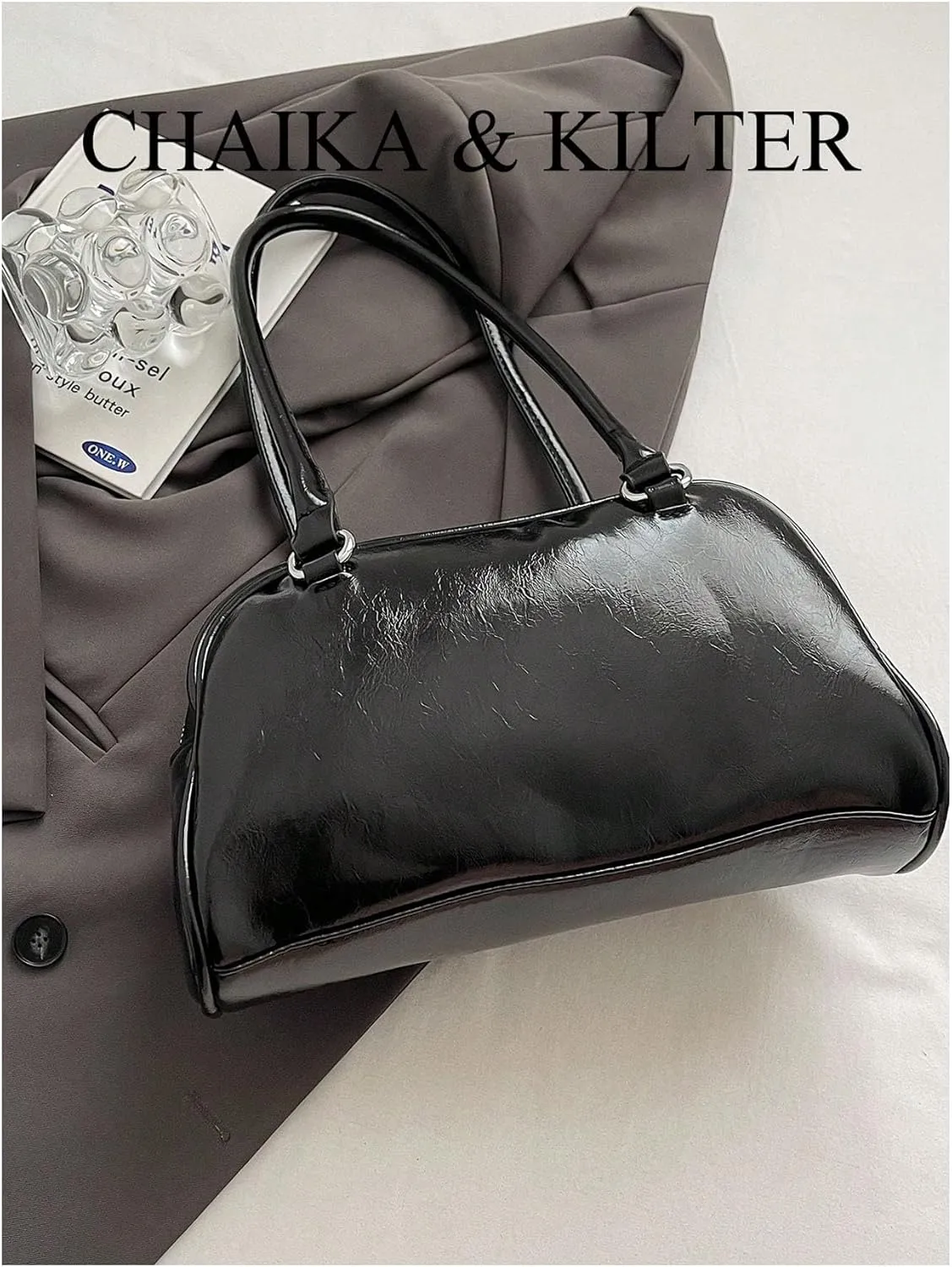 Verdusa Women's Bow Leather Shoulder Handbags Vintage Top Handle Bowling Bag with Pocket